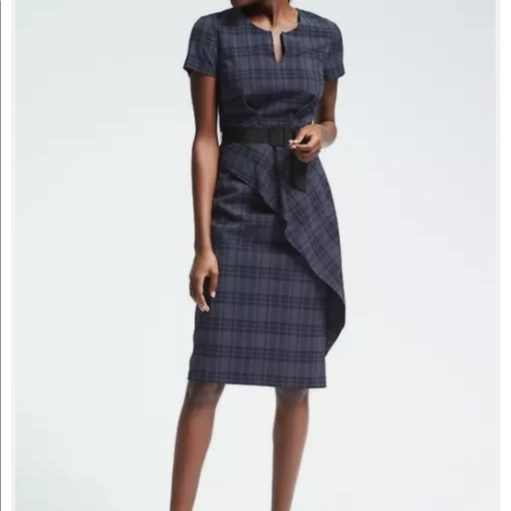 Banana republic plaid checkered asymmetrical knee length work dress
